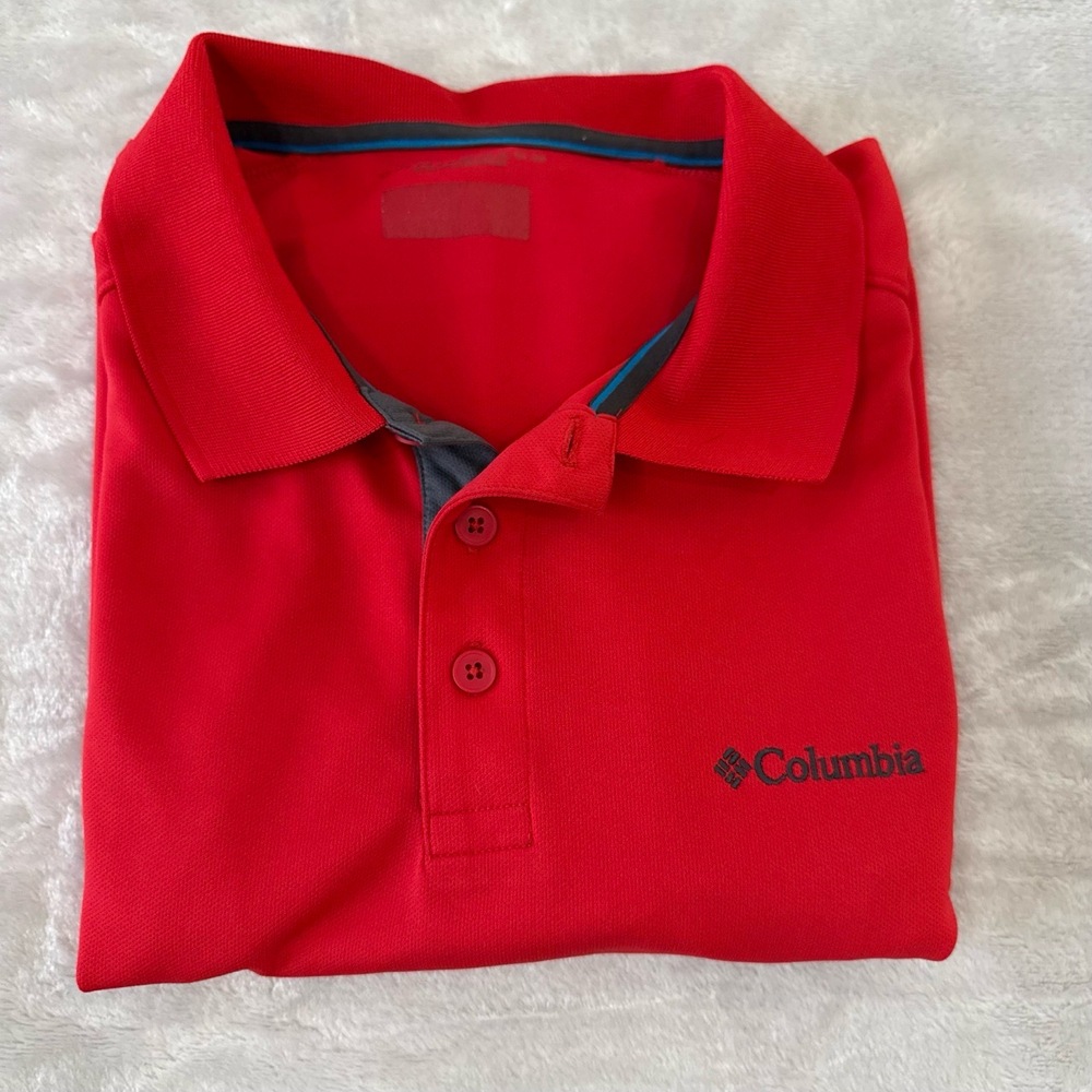 Columbia Polo Shirt Mens Large Red Grey Performance Omni-Wick Athletic Golf